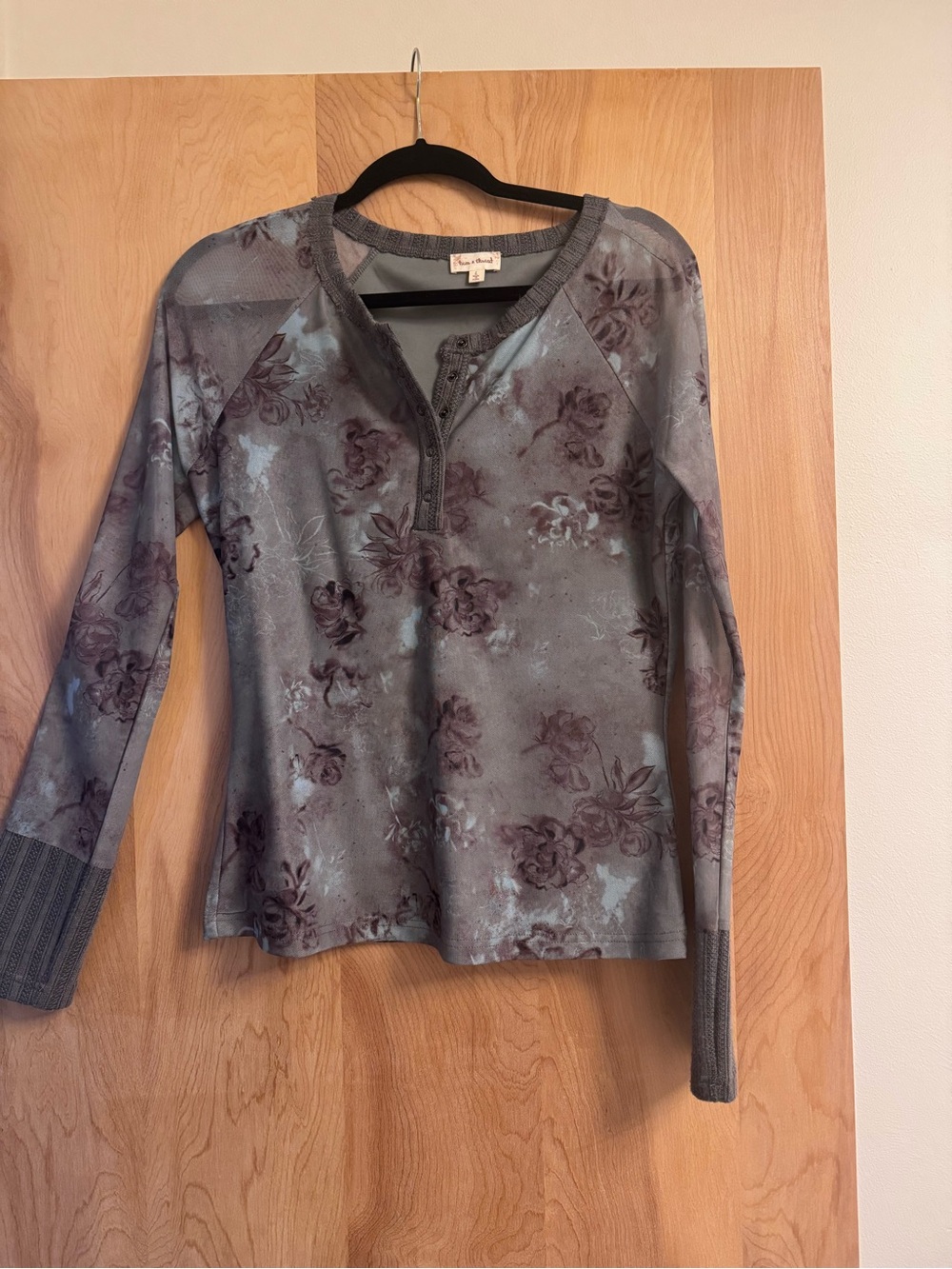 Hem & Thread Gray Floral Long Sleeve Henley Top